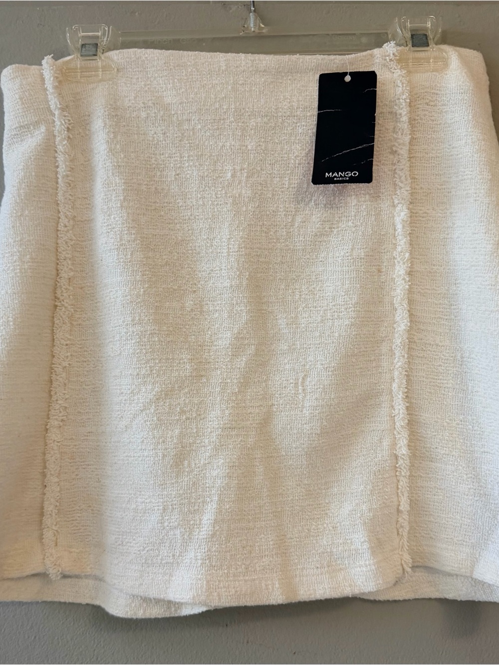 Mango Off-White Textured Mini Skirt with Frayed Seams